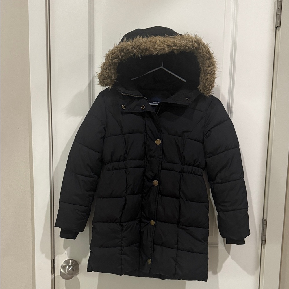 GAP Kids Black Puffer Jacket with Faux Fur Hood